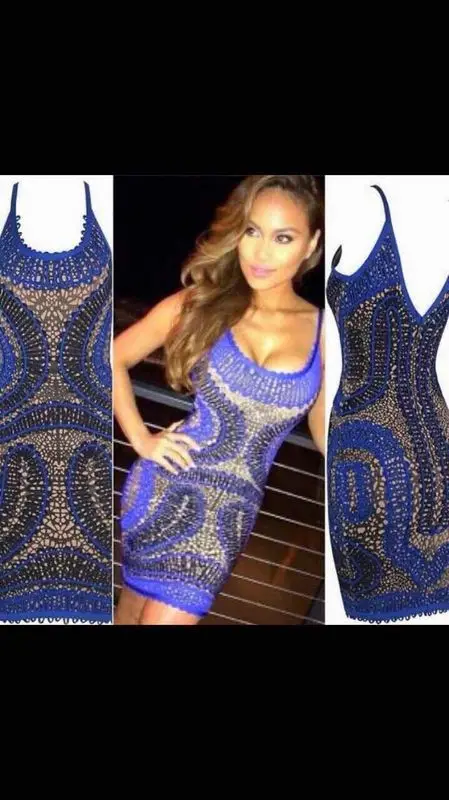 

Wholesale elegant new fashion blue yellow pink o neck strap sexy bodycon celebrity party pencil women Bandage Dress