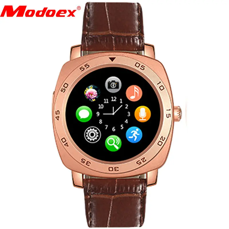 Мода Роскошный кожаный ремешок smart watch мужчины женщины роуз золотой bluetooth камера
