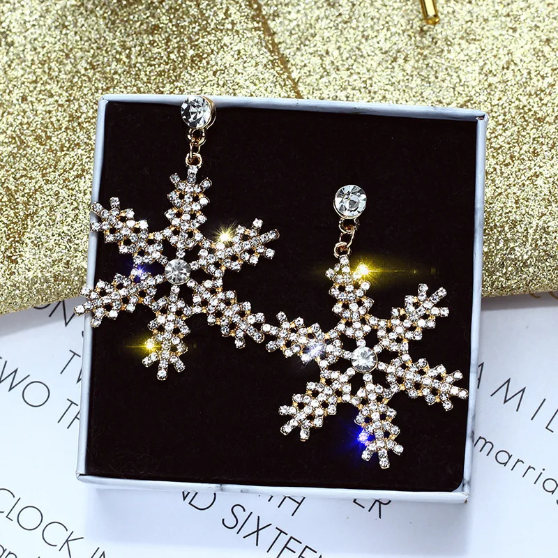 

FYUAN New Design Crystal Rhinestone Drop Earrings Fine Inlay Gold Color Snowflake Earrings for Women Wedding Party Jewelry