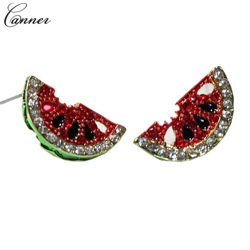 Red Zircon Waterelon Stud Earrings for Women Crystal Rhinestone Fruit Earrings 2019 Fashion Jewelry Girls Gifts Earings Q45