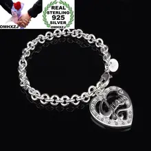 OMHXZJ персональный OL женский подарок серебро сердце круги цепь 925 серебро браслет+ ожерелье ювелирный набор SE56