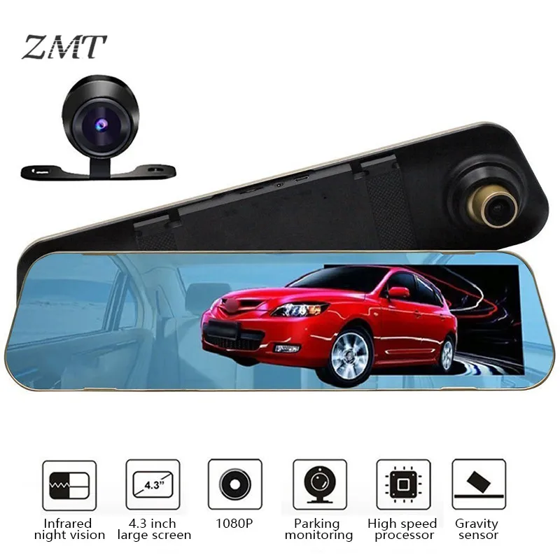 

4.3'' Traffic Recorder Rearview Front Rear View Mirror Camera HD RecorderDouble Lens Reversing Image Vehicle Camera L905