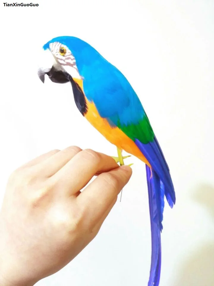 beautiful blue feathers parrot bird about 32cm hard model prop,home garden decoration ornaments gift s1465