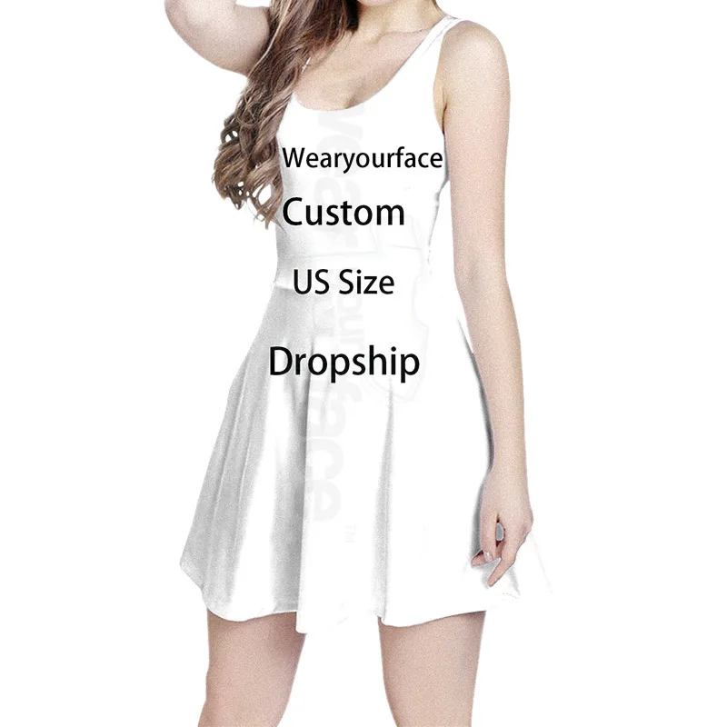 

Custom Dropship US Size 3D All Over Printed Summer Skater Dress Casual Customize Sleeveless Brand Clothing Dress for Women