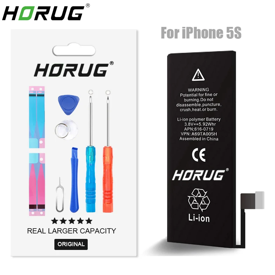 2018 NEW HORUG 100 Original Mobile Phone Battery For IPhone 5S Battery Original Capacity Sticker Replacement