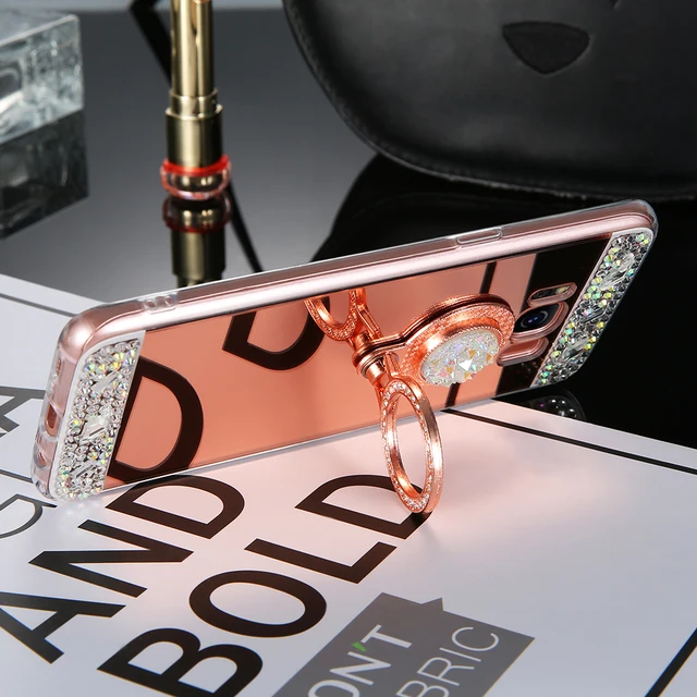 KISSCASE Diamond Phone Case For Samsung Galaxy A3 A5 A7 J3 J5 J7 2016 2017 Mirror Case For Galaxy S8 Plus S7 S6 Edge Ring Holder
