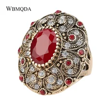 Joyería India Vintage Boho anillo de piedra roja Verde Negro Grande de lujo cristal antiguo oro anillos de boda para las mujeres 2020 nuevas llegadas