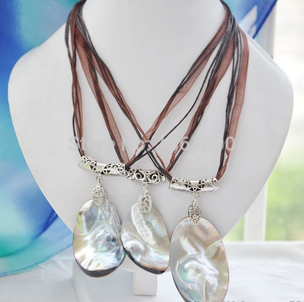 

00661 wholesale 3pcs 52MM gray crescent south sea mabe PEARL coffee pendant silk chain
