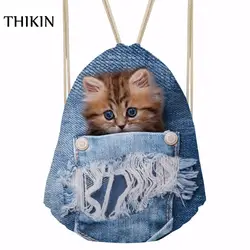 THIKIN Kawaii сумки для плавания 3D синий DenimCute Animal Cat Printing Backpackes Draw-string Bag повседневная спортивная пляжная сумка для мальчиков Bolsos