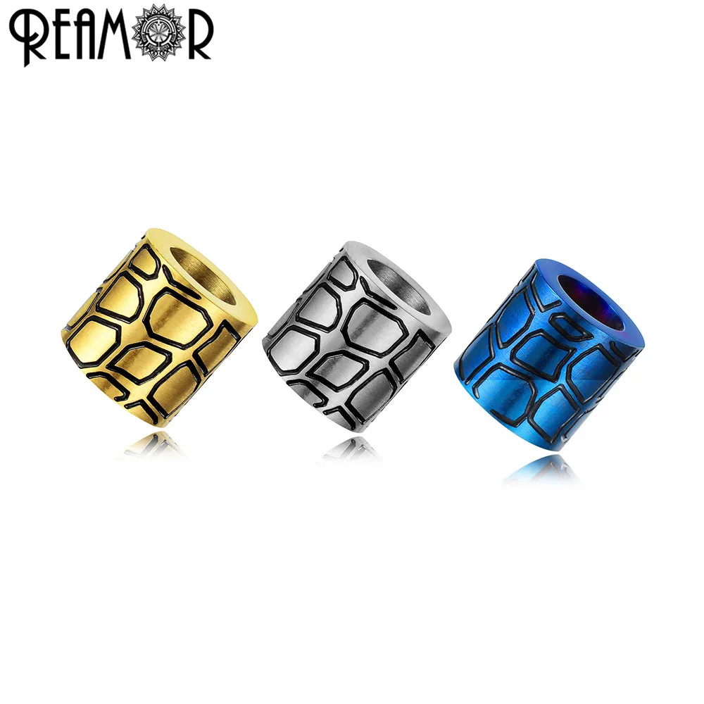 

REAMOR 5pcs 316L Stainless Steel Beads 6mm 8mm Hole Spacer Beads Plated Color Metal Beads For Charm Bracelets Jewelry Making