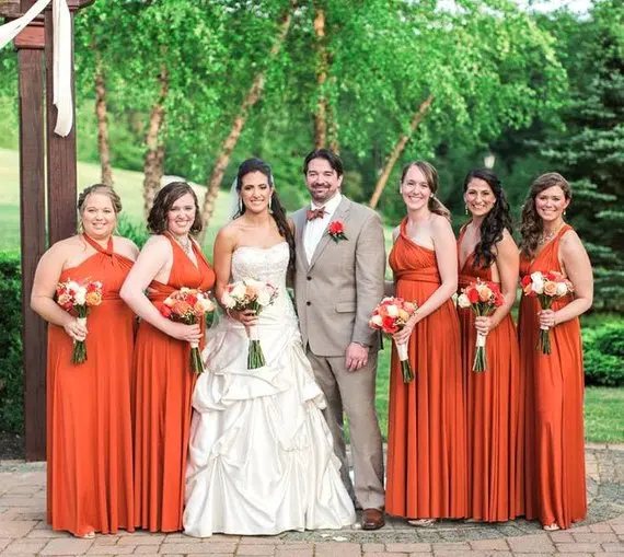 Burnt Orange Maxi Prom Infinity Convertible Twist Wrap Ball Gown