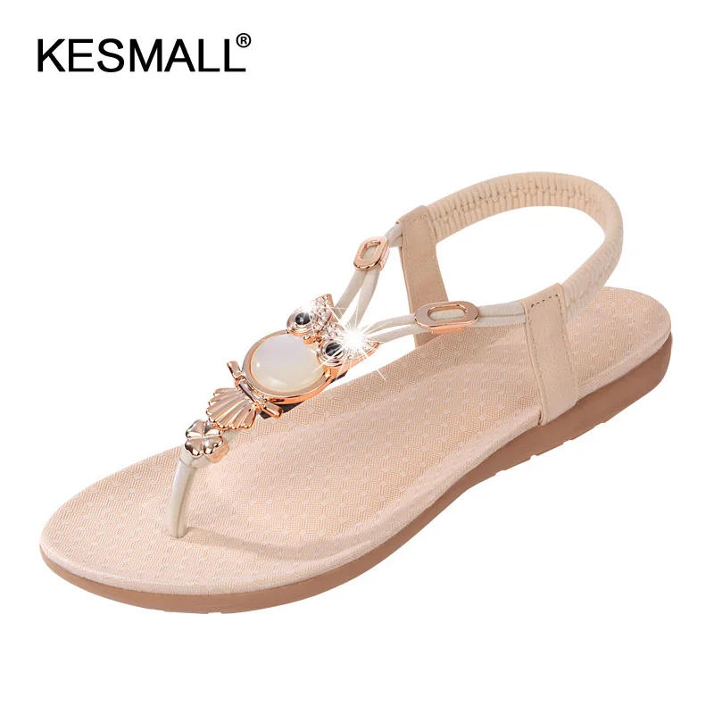 

Free shipping sandals women 2018 summer shoes new Bohemia owl Beaded sandals and toe beach shoes women wholesale big size 36-42