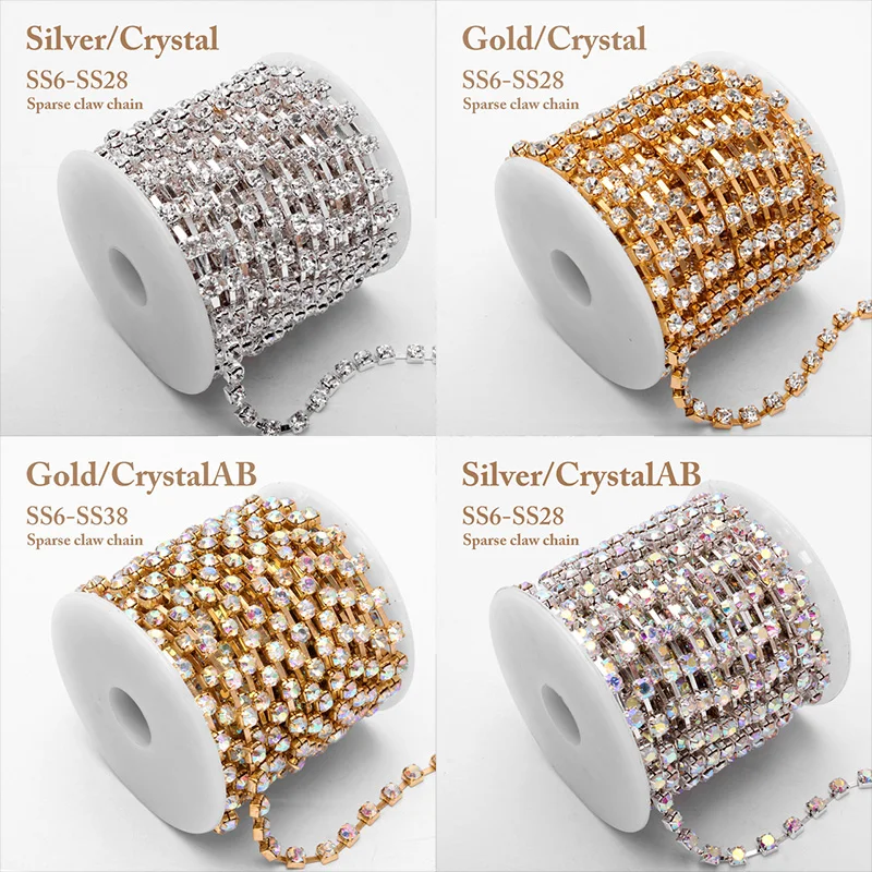 

Sparse Rhinestone cup chain CrystalAB Silver Base SS6/SS8/SS10/SS12/SS16/SS18/SS28/SS38 for Garment Adornment Free shipping