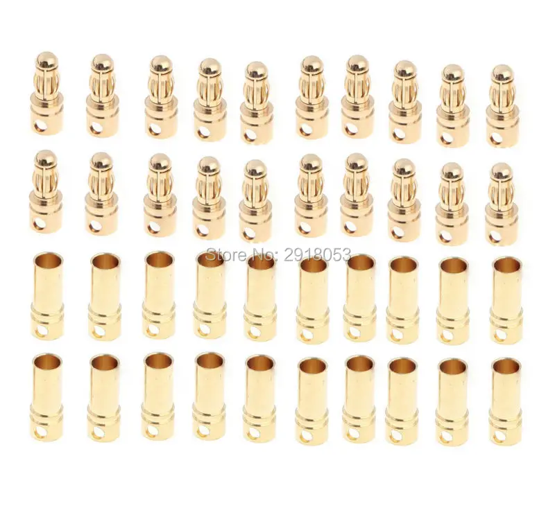 

20 pairs 3.5mm Copper Bullet Banana Plug Connectors Male + Female for RC Motor ESC Battery Part