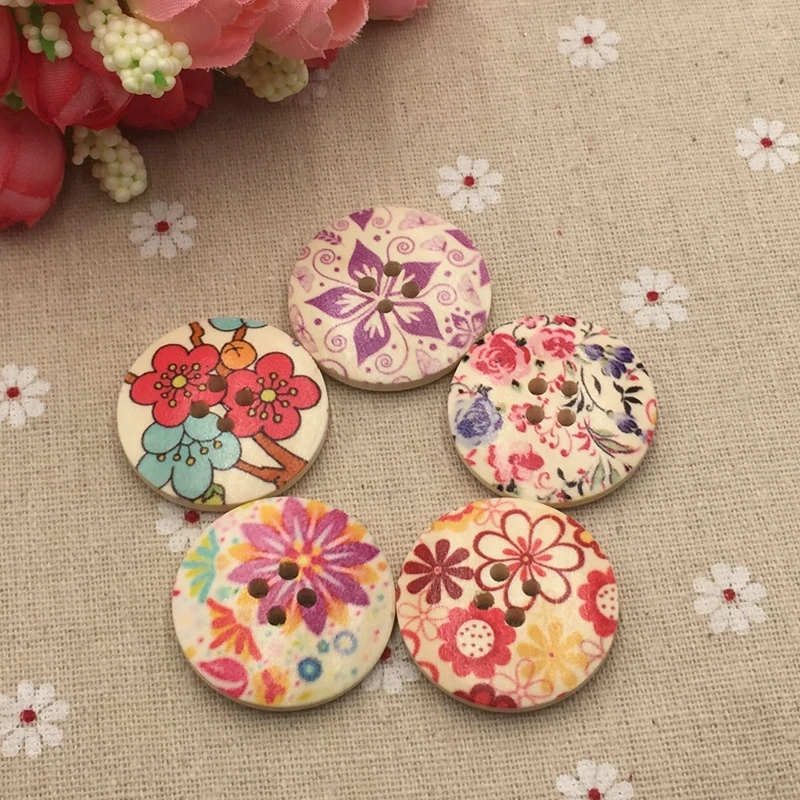 

30mm mixed color printing buttons coat windbreaker decorative wood painting diy accessories button buttons FC1024