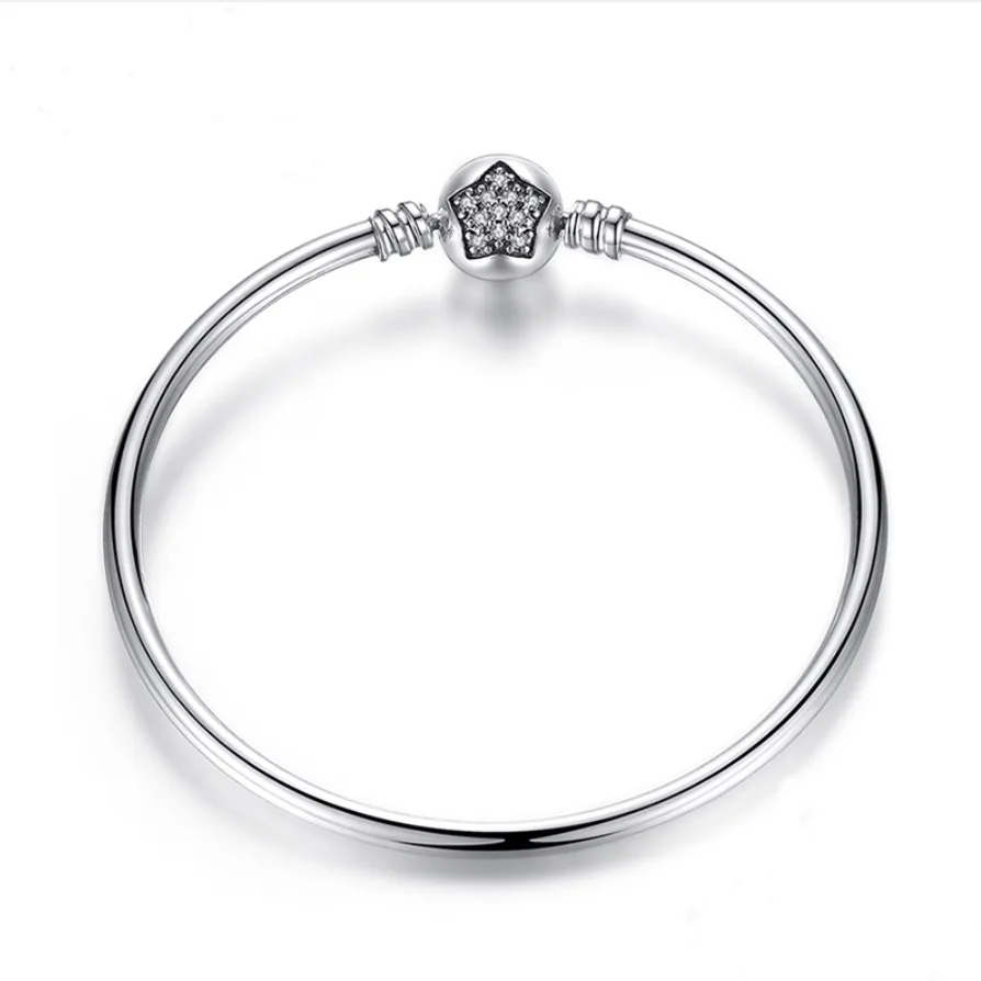 

100% 925 Sterling Silver Snake Chain Bracelet & Bangle Pave Star Cubic Zirconia Chain for Women Silver DIY Jewelry Gift