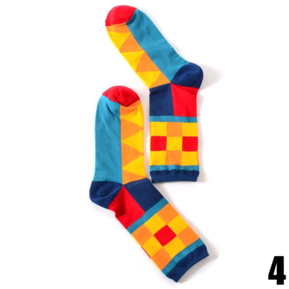 1PC Fashion Happy Socks British Wind Geometric Hit Color Personality Couple Male Cotton Sox Women Socks Calcetines Hot sockwell compression socks Women's Socks