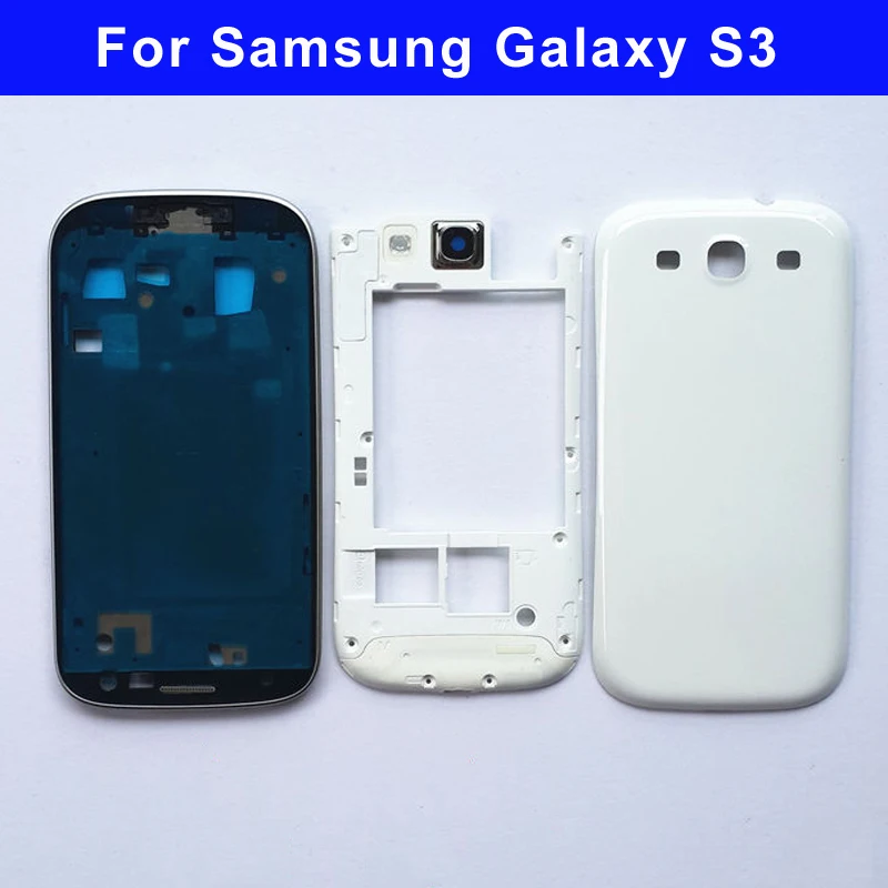 Полный Корпус для samsung Galaxy S3 I9300 s3 neo 9300i 9301i передняя рамка+ средняя рамка+ крышка аккумулятора запчасти для ремонта двери