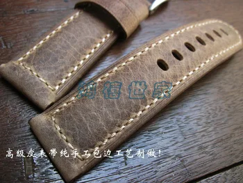 

Handmade 24mm strap crazy horse genuine leather strap brown leather Watchband For PAM