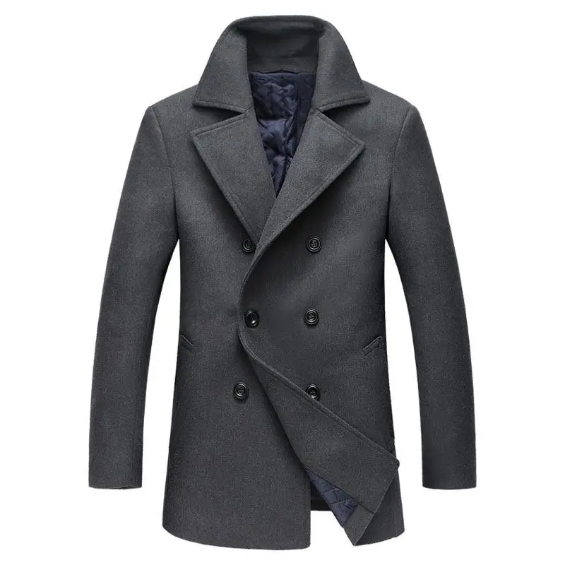 Mens Fashion Woolen Overcoat Mens Turn down Collar Double Breasted Wool