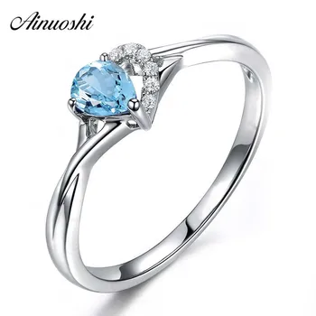 

AINUOSHI Pure 925 Silver Natural Blue Topaz Heart Ring 1 Carat Oval Cut Heart Topaz Ring Trendy Female Wedding Engagement Ring