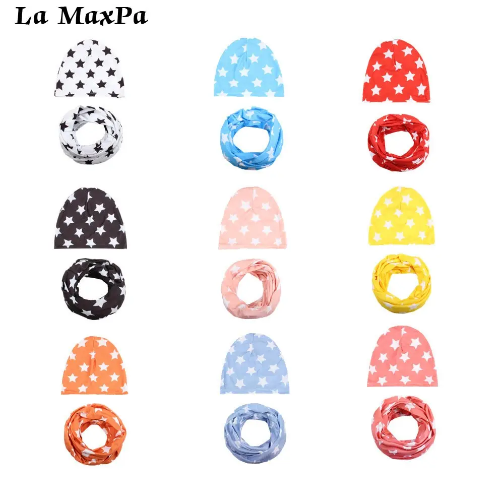 

2pcs Baby Hat Star Pattern Newborn Baby Scarf Hats For Boys Girls Cotton Children Set Collar Hat Boys Baby Beanie Cap