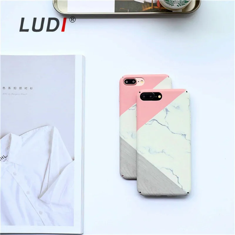 LUDI Hot Pink Glossy Granite Marble Case Hard Cover For iPhone X/8/6s/6/7/6sPlus PC Phone Cute Vintage Back |