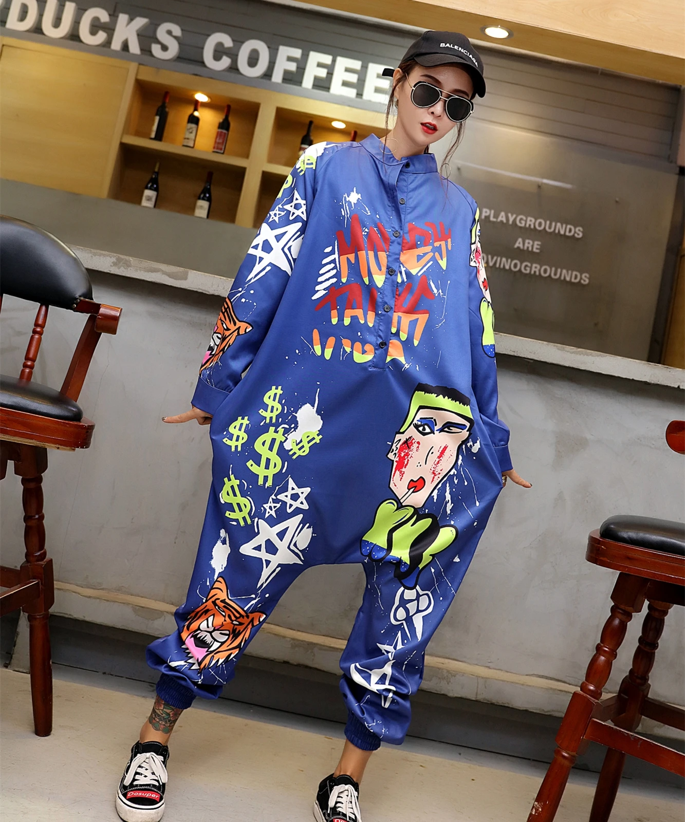 Tide brand autumn new hip hop trousers funny jumpsuit explosion cartoon