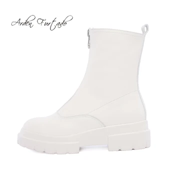

Fashion concise women's shoes in winter 2019 round toe zipper waterproof women's boots beige short boots leather big size 42