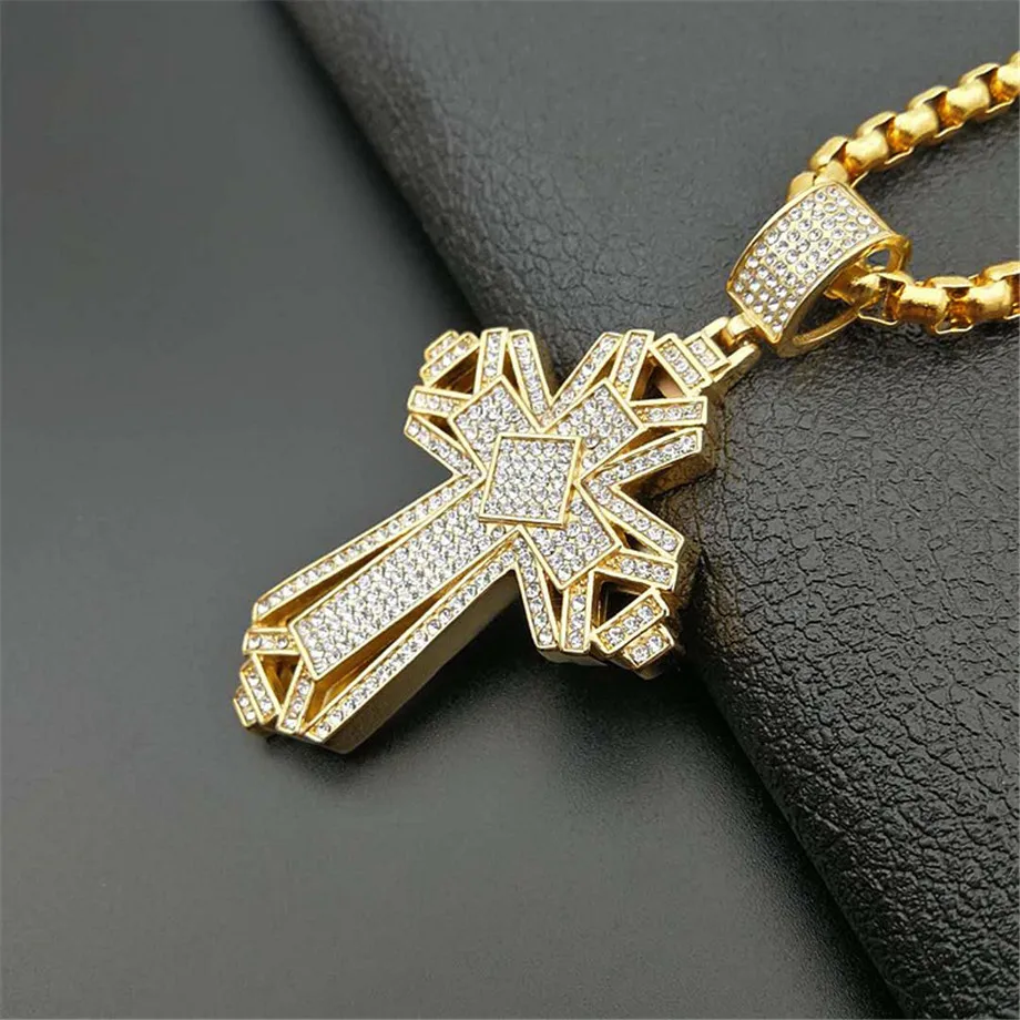 Новейший Iced Out подвеска с большим крестом из нержавеющей стали ожерелье для мужчин золотого цвета Кристиан крузар ожерелье Религиозные ювелирные изделия