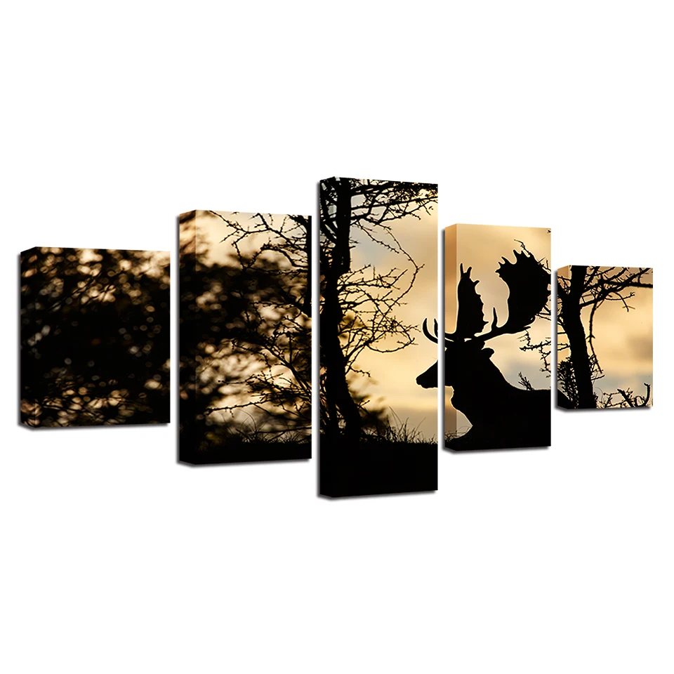 Canvas-Wall-Art-Prints-Pictures-Home-Decor-Living-Room-Framework-5-Piece-Forest-Animal-Deer-Painting (3)