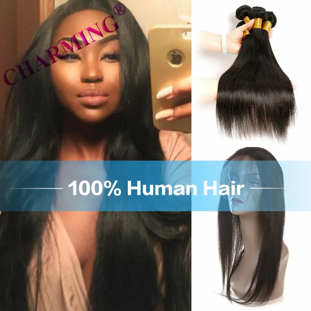360 Lace Frontal With Bundle font b Brazilian b font font b Straight b font 360