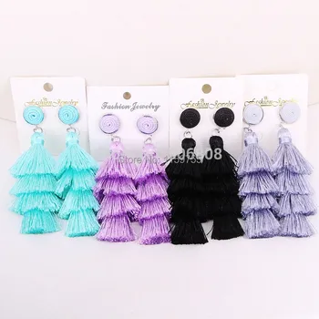 

New 5Pairs Bohemian 4-layer Silk Tassel Pendant Earrings for Women Fashion Fringed Drop Dangle Jewelry Gifts