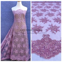 La Belleza розовый/оранжевый/черный/фиолетовый/серебристый/черный супер тяжелый бисер кружевной материал для свадьбы/вечернее платье кружево 120 см/47 ''ширина