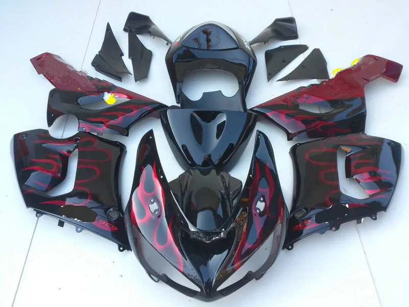 

Custom Fairing Kit for KAWASAKI Ninja ZX6R 636 05 06 ZX 6R 2005 2006 ABS Red flames black Motorcycle Fairings set+7gifts KU09