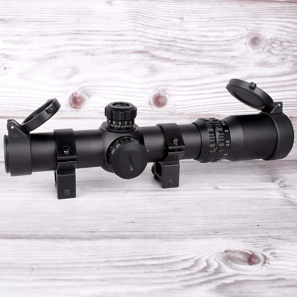 Alívio dos Olhos Retículo à Prova de Choque à Prova de Chuva Riflescope Caça Óptica Longo Iluminação Vermelho ou Verde 1-4×24 se