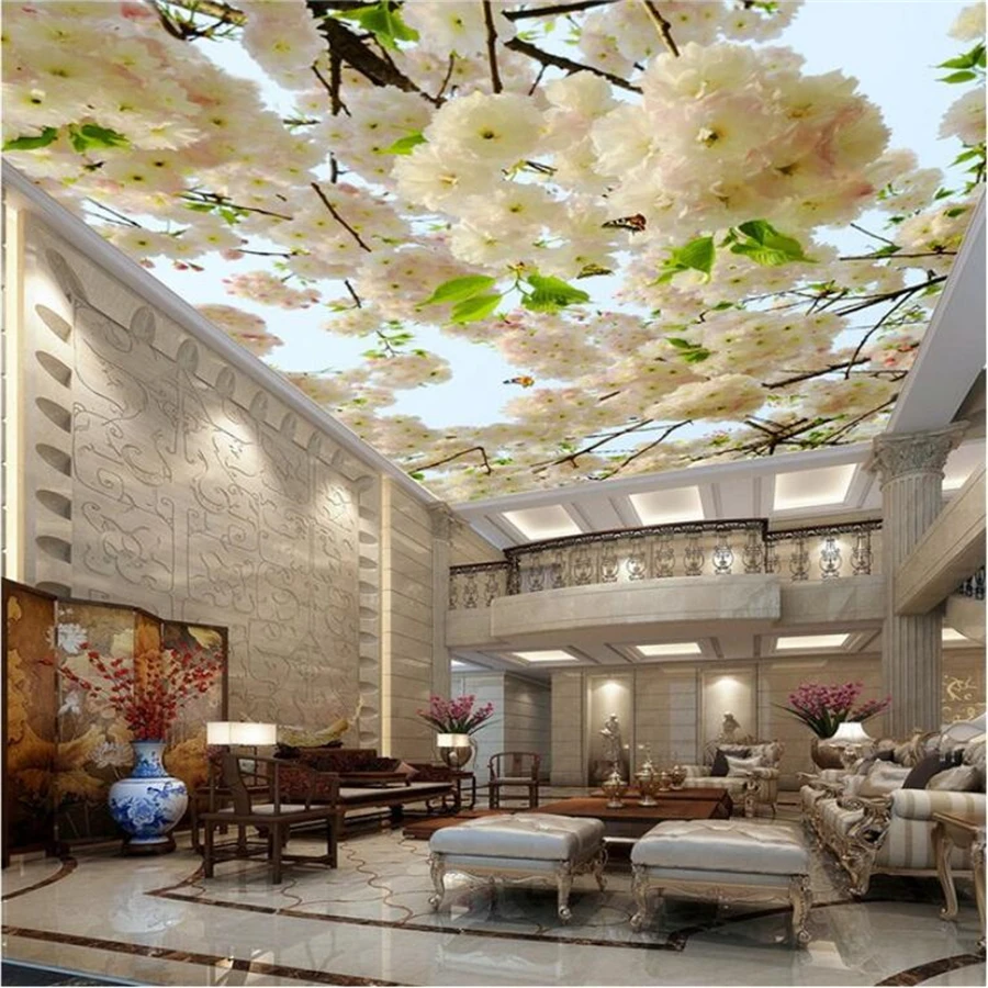 

beibehang Customized 3d modern fashion fresh beautiful flower ceiling background wall paper living room ceiling mural wallpaper