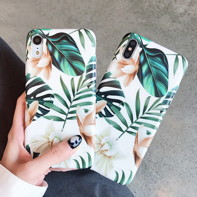 

JASTER Art Flowers Leaf Phone Case For iphone XS Max Case For iphone X XR 6 S 7 8 Plus Back Cover Fashion IMD Cases Retro Capa