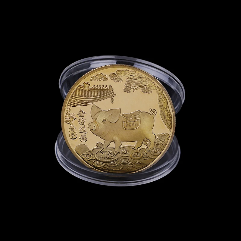

2019 Fu Pig Plated Good Fortune Home Car DecorDelivers Money Coins Collection Commemorative Coin Year of Pig New Year Gift Gold