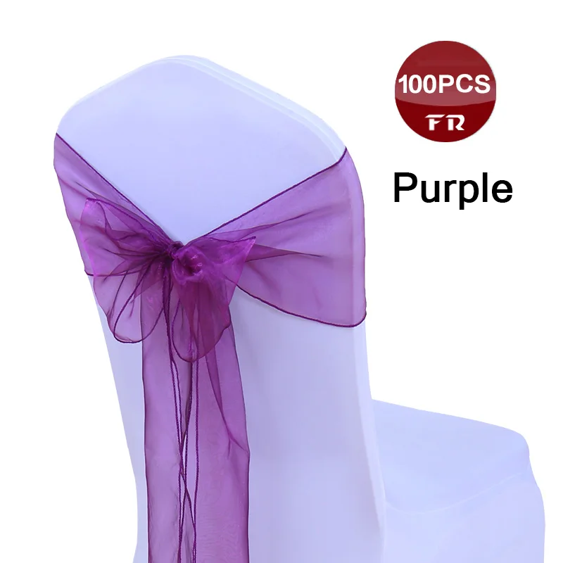 Ленты для свадебных стульев накидка для стула из органзы бант 100 шт. темно-синий стул створки галстук-бабочка Свадебная вечеринка стул для мероприятий Декор - Цвет: Purple