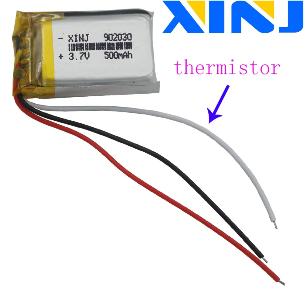 

XINJ 3.7V 500mAh Lithium Polymer li-po Battery 3wire for thermistor 902030 For MP3 Camera E-book Driving Telephone watches DVC