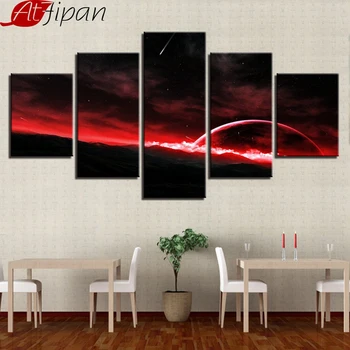 

Modular Artworks Canvas Pictures Living Room Wall Decor 5 Pieces Red Planet Abstract Night View Painting Art Framework HD Prints
