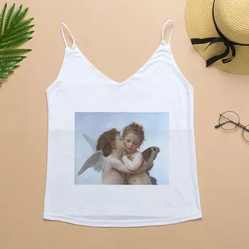 

2019 Tumblr Pink New Women Summer Sexy Crop Top Shirt Angel Harajuku Print Camis Streetwear Tops Shirt Cropped Women Vest