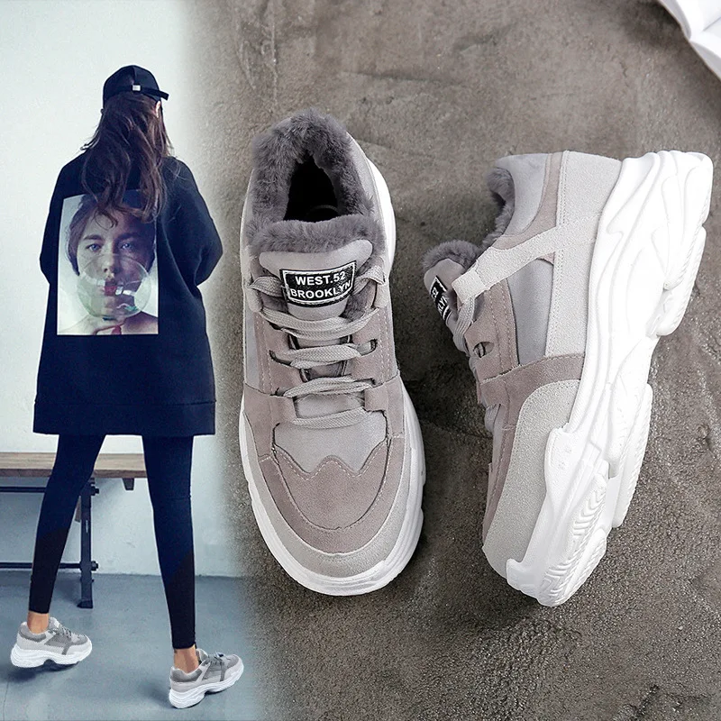 

Women Shoes 2018 New Women Sneakers Winter Shoes Woman Cotton Plush Warm Women Vulcanize Shoes Platform Sneakers tenis feminino