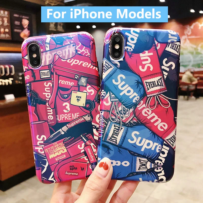 

For Apple iPhone XS Max XR X 6 7 8 Plus Fashion Brand Print Patterned Painted Soft Frame Hard Phone Case Cover