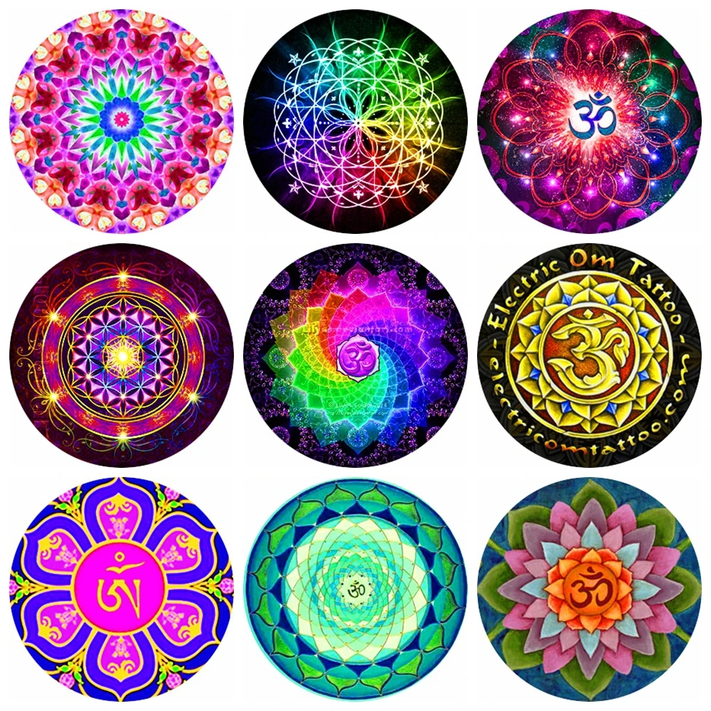 

20pcs 12mm 14mm 16mm 18mm 20mm 25mm Mandala Round Photo Glass Cabochon Demo Flat Back Making Findings Z-G3067