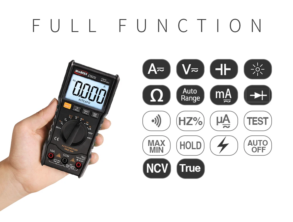 

ET8101 6000 Display Multi-function Range Multimeter NCV DC AC Voltage Current Resistance Diode True RMS Digital Multimeter