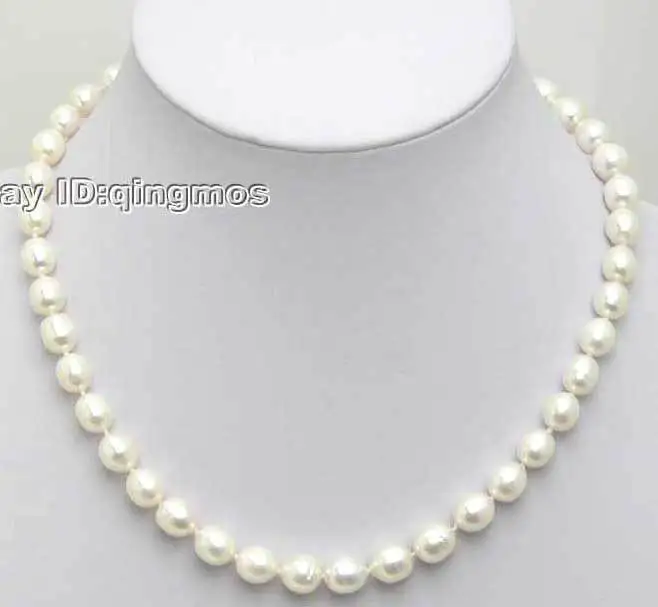 

SALE Big 8-9MM WHITE Natural freshwater Rice PEARL 17" NECKLACE-nec5024 Wholesale/retail Free shipping