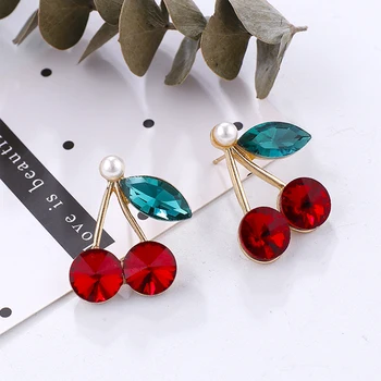 

AENSOA New Fashion 2019 Cute Cherry Earrings For Women Romantic Red Cherry Fruit Drop Dangle Earrings Sweet Girl Jewelry Gift