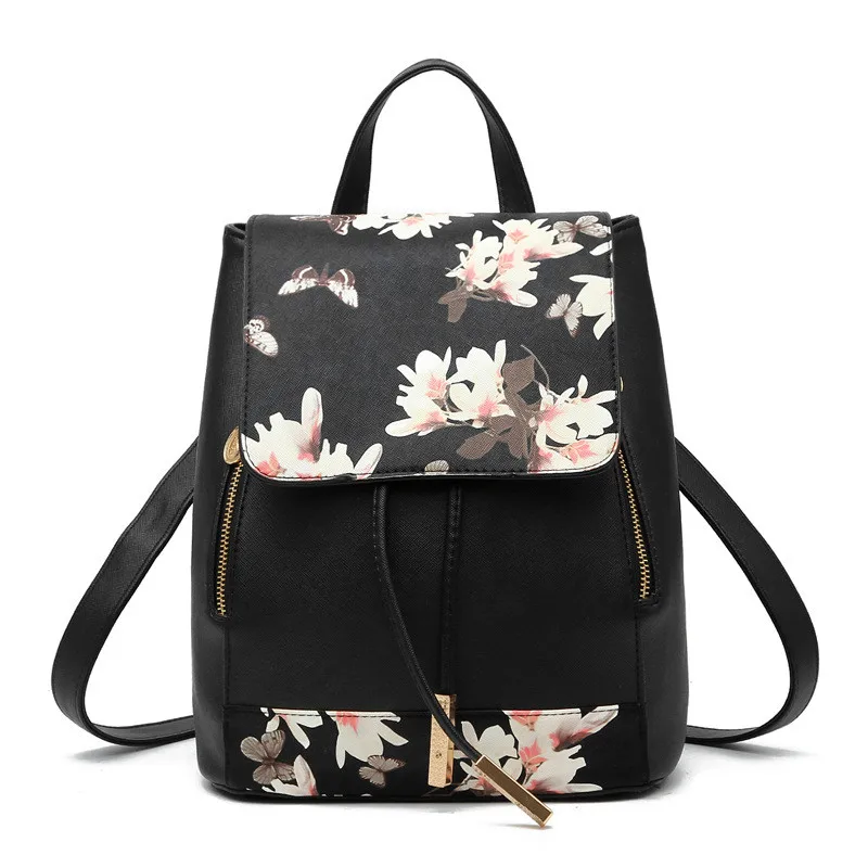 

2018 Spring Flowers Women Backpack High Quality PU Leather Mochila Escolar Schoolbags For Teenagers Girls Top-handle Backpacks